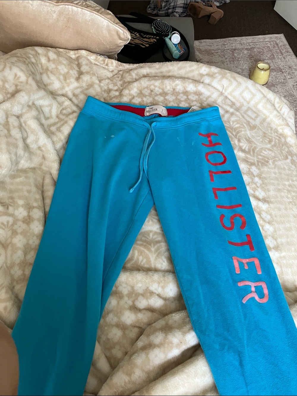 Hollister Logo Track Pants in Blue Size Small